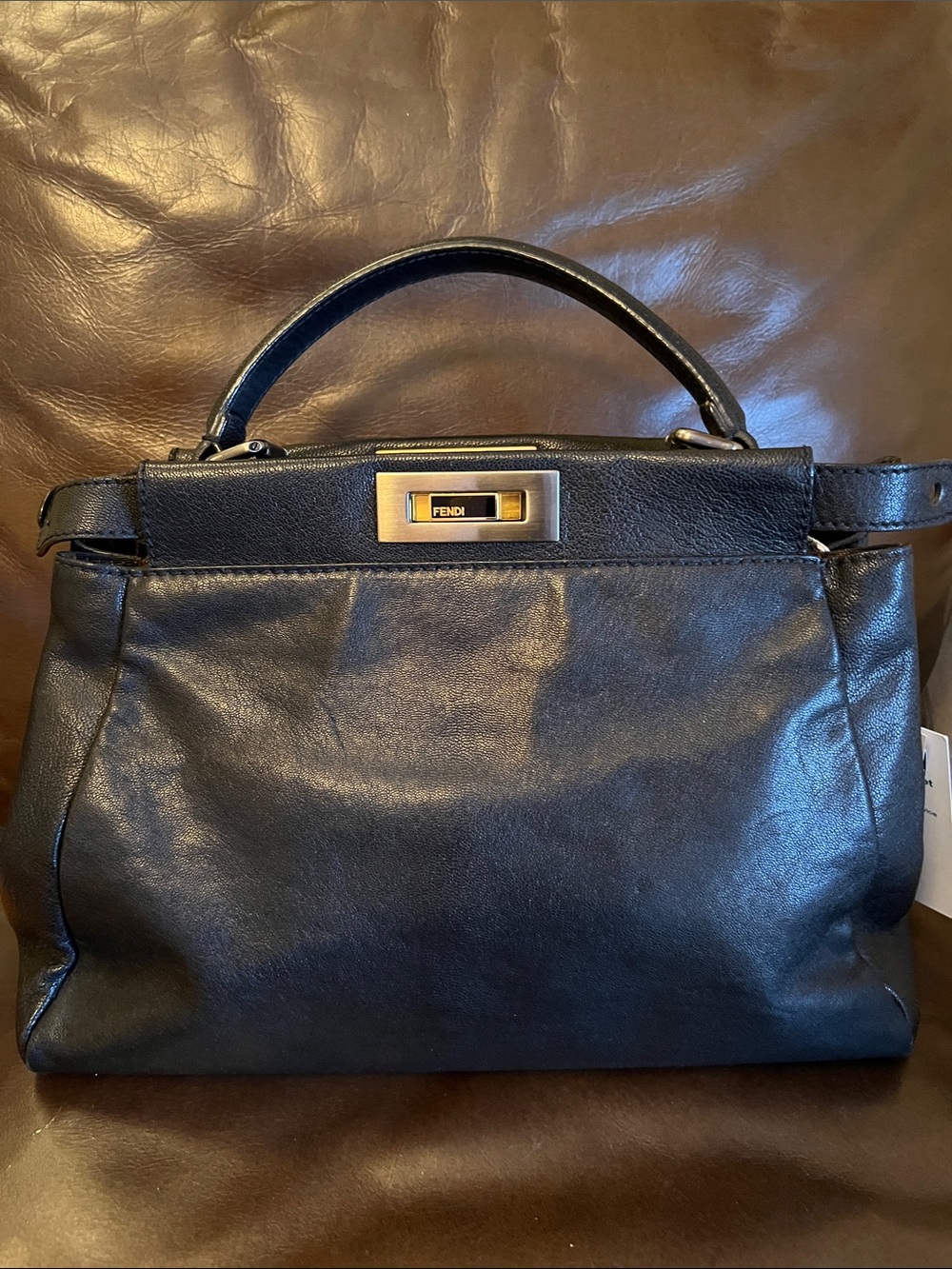Fendi Black Leather Peek-a-Boo Top-Handle Satchel with Gold-Tone Hardware - Picture 4 of 8